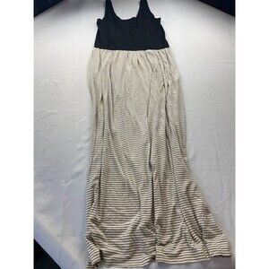 Philosophy Maxi Dress Womens Medium Black Tan Linen Blend Striped Sleeveless